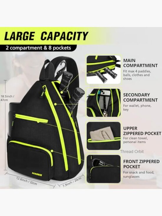 Large Pickleball Backpack, Padded Paddle Pocket, Adjustable Sling main image 5